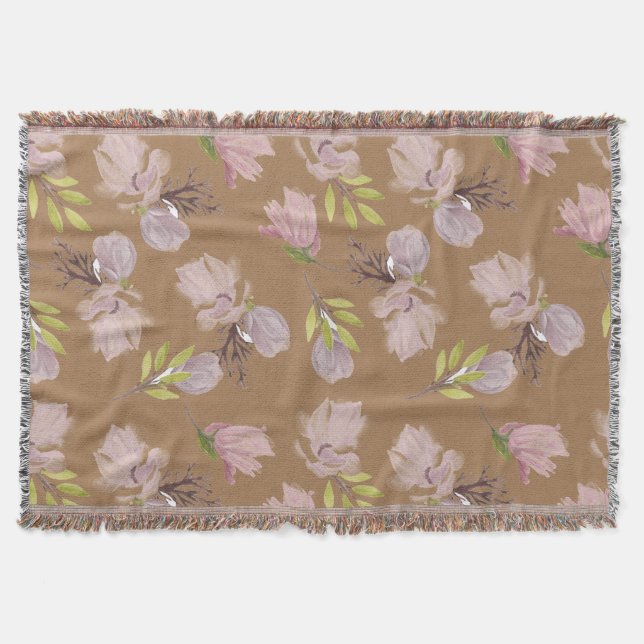 Cobertor Vovó padrão floral moderno aconchegante castanho (Frente)