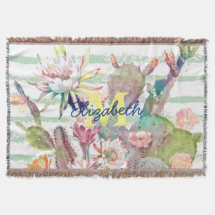 Cobertor Watercolor Cactus Floral Striper Design