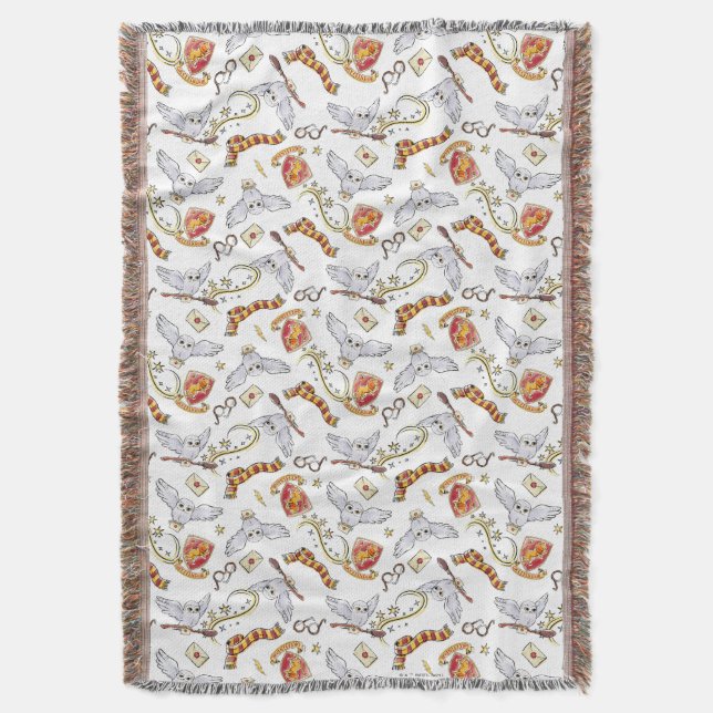 Cobertor Watercolor GRYFFINDOR™ Hedwig Pattern (Frente Vertical)