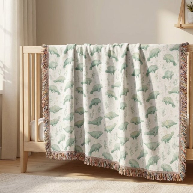 Cobertor Watercolor Manatee Nursery Blanket (Watercolor Manatee Nursery Blanket)