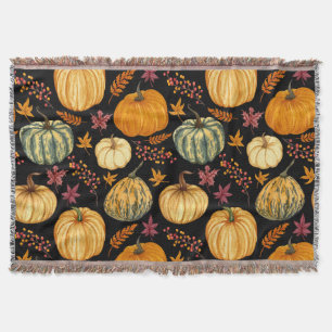 Cobertor Watercolor Pumpkins: Padrão Sem Costura de outono.