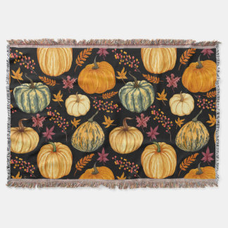 Cobertor Watercolor Pumpkins: Padrão Sem Costura de outono.