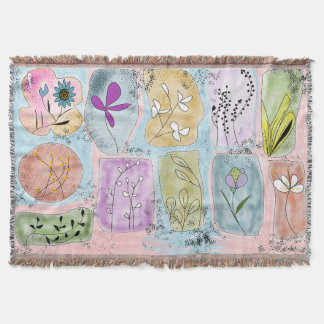 Cobertor Watercolor Whimsical Flowery Doodle Throw Blanket