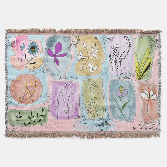Cobertor Watercolor Whimsical Flowery Doodle Throw Blanket (Frente)