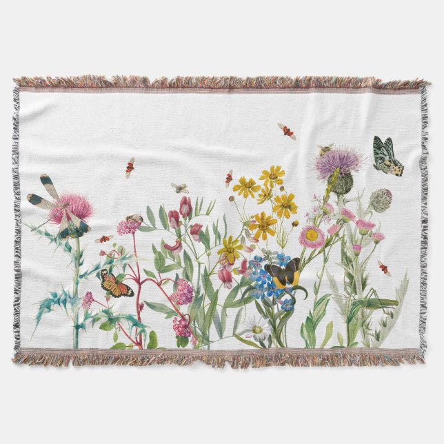 Cobertor Watercolor Wildflower Insetos Floral Primavera Gar (Frente)