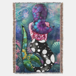 Cobertor Whimsical Abstract Mermaid Nautical Teal Seashells
