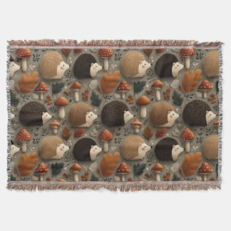 Cobertor Whimsical Autumn Hedgehog & Mushroom Pattern