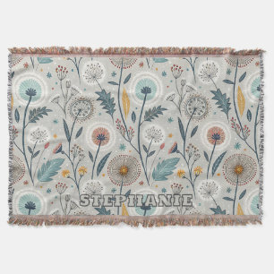 Cobertor Whimsical Dandelion & Floral Folk Art Seamless