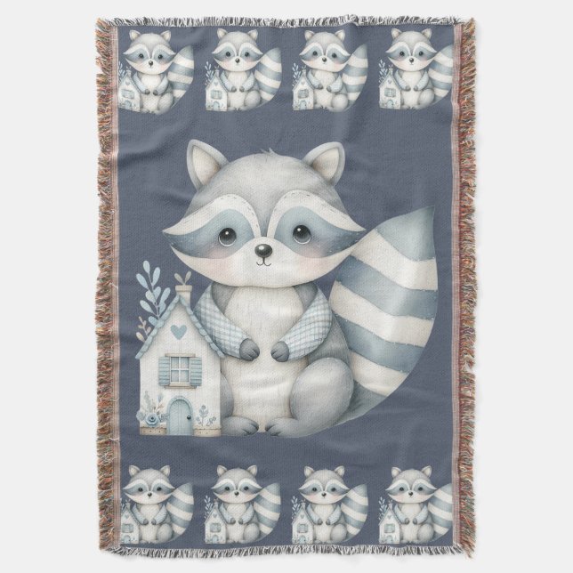 Cobertor Whimsical Raccoon Night Woodland Cottage Scene (Frente Vertical)