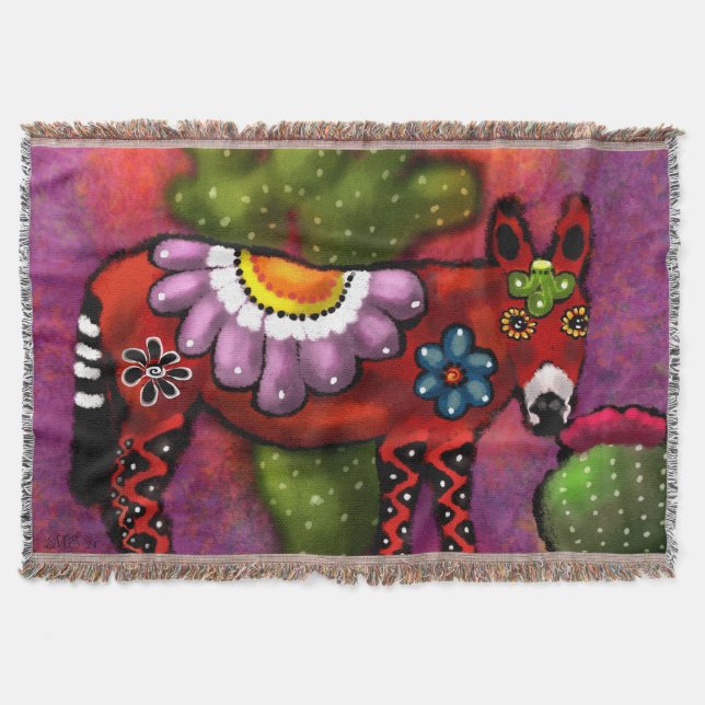 Cobertor Whimsical Southwest Floral Talavera-Style Donkey (Frente)