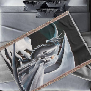 Cobertor White Dragon Woman Fantasy Auroras