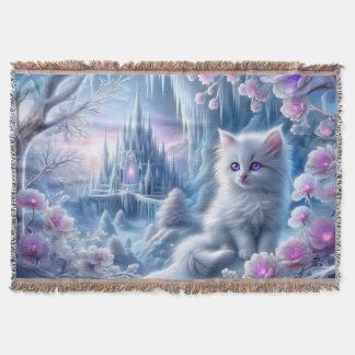 Cobertor White Kitten em Fantasy Ice Kingdom