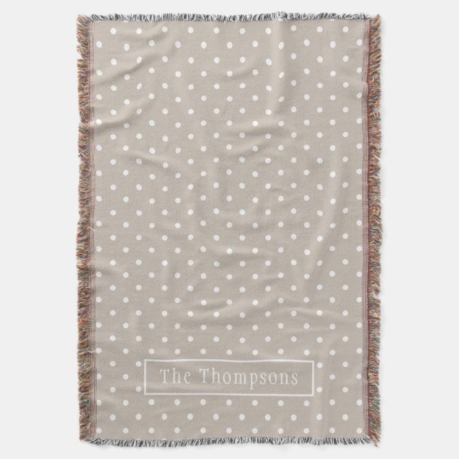 Cobertor White On Beige Polka Dots Pattern With Custom Name (Frente Vertical)