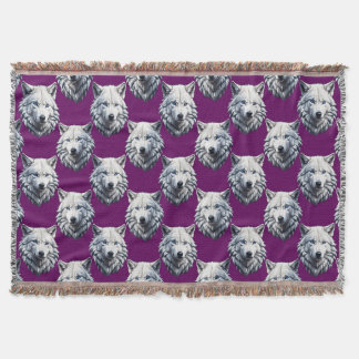 Cobertor White Wolf Head Pattern Design Purple 