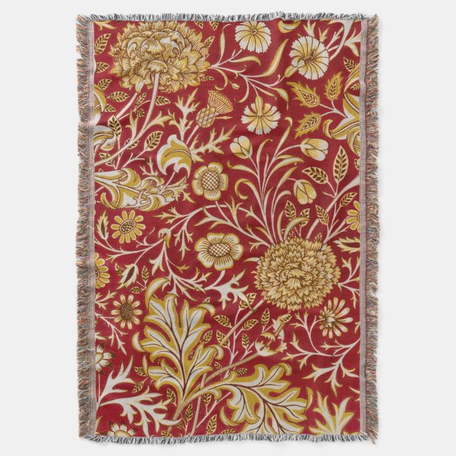 Cobertor William Morris Cherwell Padrão Floral Vermelho (Frente Vertical)