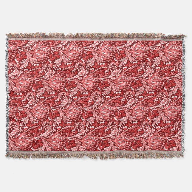 Cobertor William Morris Damask, Vermelho Escuro e Branco (Frente)