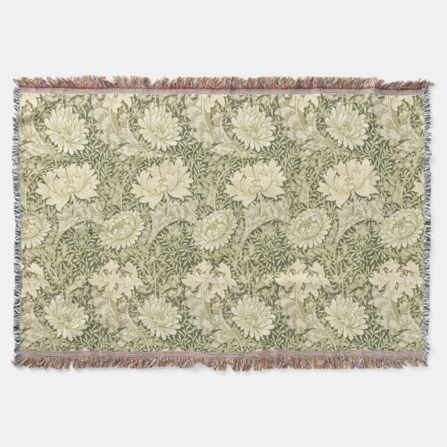 Cobertor William Morris Floral Elegance Dourado e Verde (Frente)