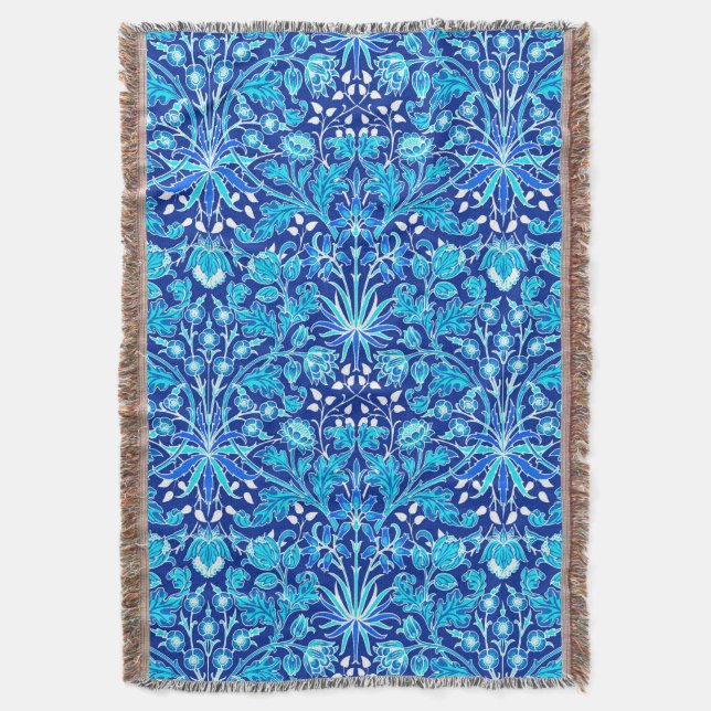 Cobertor William Morris Hyacinth Impressão, Marinho e Cobal (Frente Vertical)