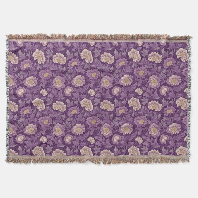 Cobertor William Morris Inspirou Padrão Floral Roxo (Frente)