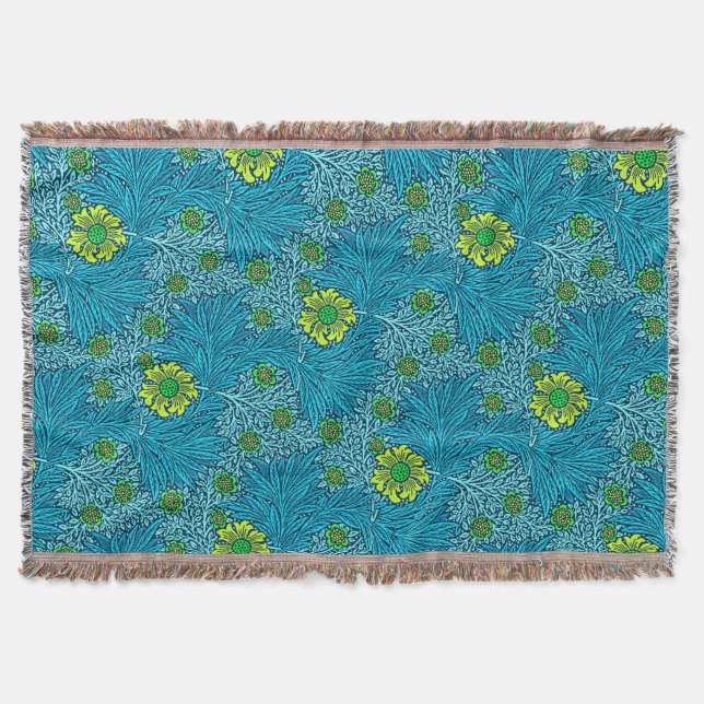 Cobertor William Morris Marigold, Turquesa e Cobalt Azul (Frente)