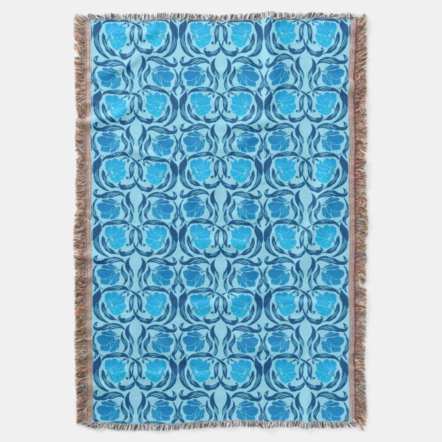 Cobertor William Morris Pimpernel, Denim e Azul Claro (Frente Vertical)