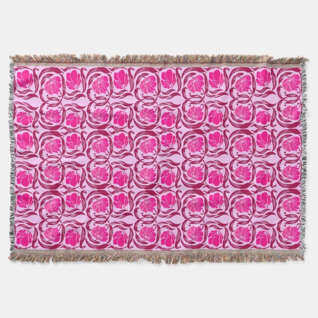 Cobertor William Morris Pimpernel, Fuchsia e Rosas claro (Frente)