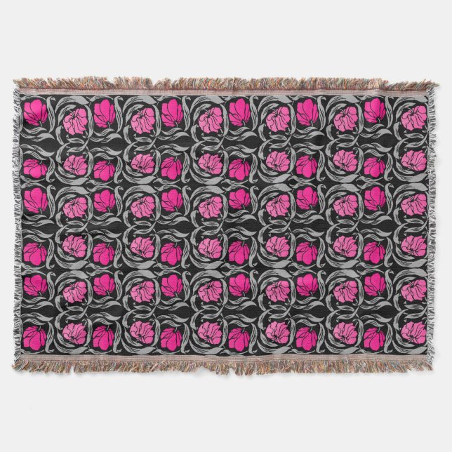 Cobertor William Morris Pimpernel, Fuchsia Pink e Black (Frente)