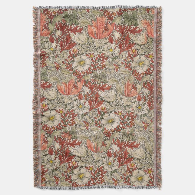 Cobertor William Morris Primavera Compton Flor Vintage Verm (Frente Vertical)