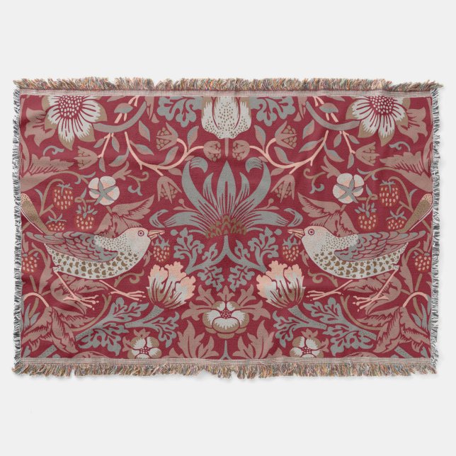 Cobertor William Morris Roubo de Morango Vermelho (Frente)