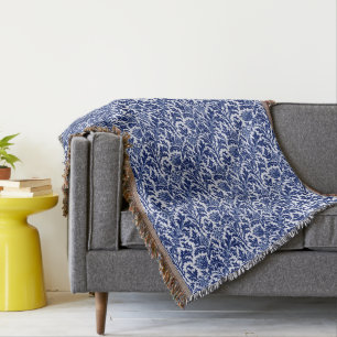 Cobertor William Morris Thistle Damask, Cobalto Azul e Bran