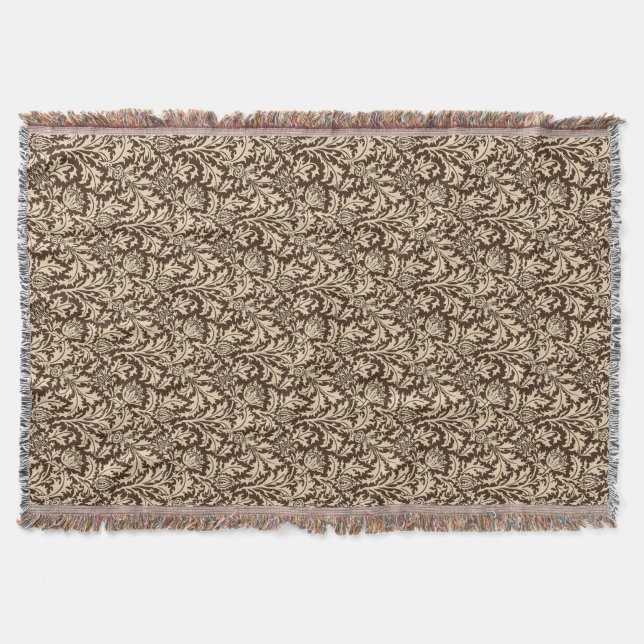 Cobertor William Morris Thistle Damask, Taupe Tan & Beige (Frente)
