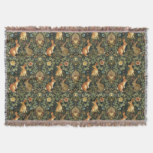 Cobertor William Morris Woodland Coelhos Florais Natal (Frente)