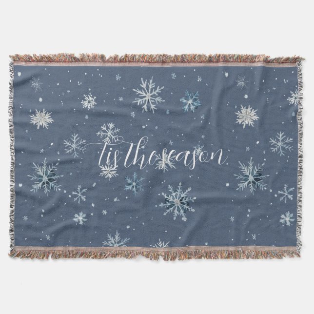 Cobertor Winter Blue Silver Snowflakes Christmas (Frente)