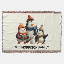 Cobertor Winter Penguin Family with Snowman