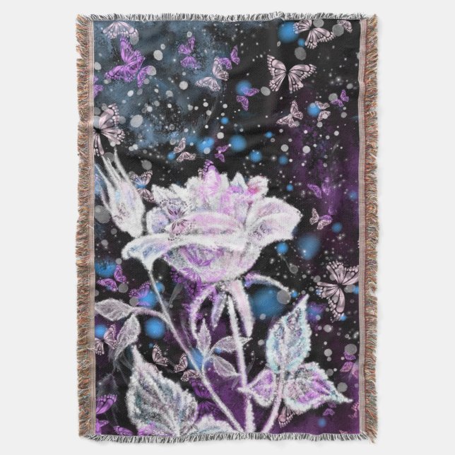 Cobertor Winter Rose and Butterflies Throw Blanket (Frente Vertical)