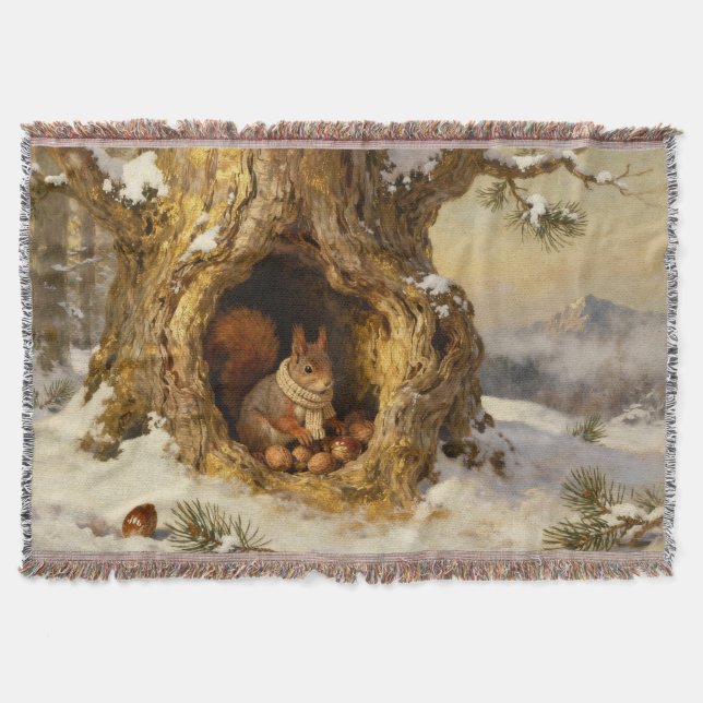 Cobertor winter squirrel hiding nuts (Frente)