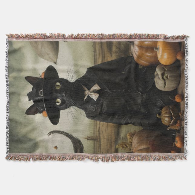 Cobertor Witch Cat with Pumpkins  (Frente)