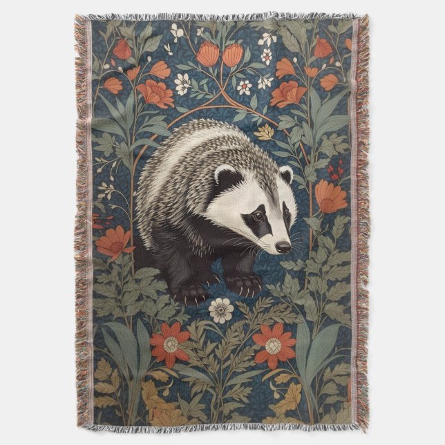 Cobertor Woodland Badger William Morris Inspirou (Frente Vertical)
