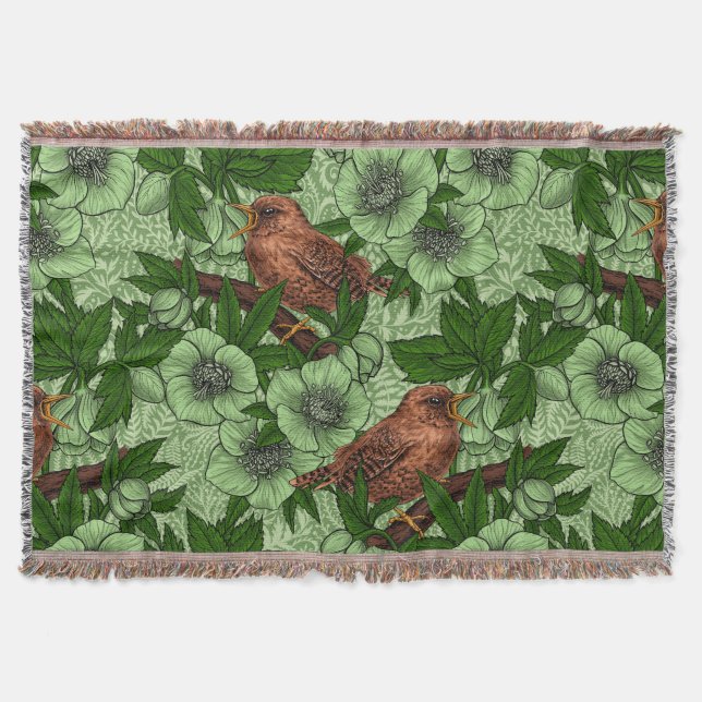 Cobertor Wren e hellebord, verde-claro (Frente)