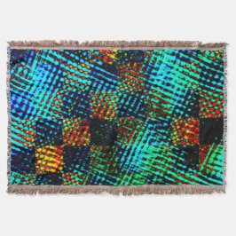 Cobertor Xadrez azul, arranhão esverdeado, mancha suja verm