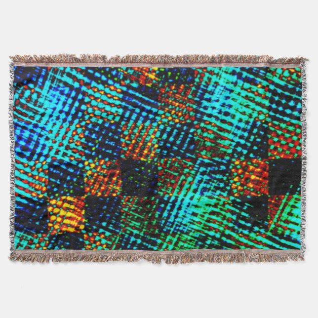 Cobertor Xadrez azul, arranhão esverdeado, mancha suja verm (Frente)