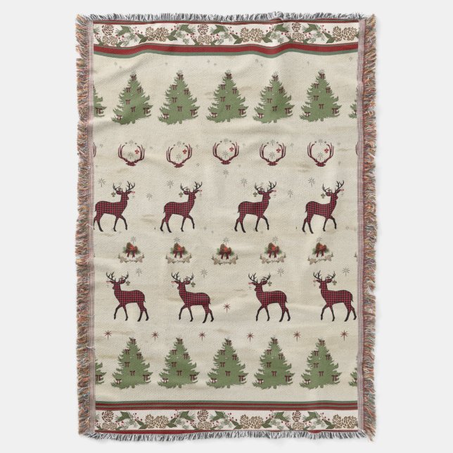 Cobertor Xadrez de Buffalo de Natal, Deer Antlers Pine Tree (Frente Vertical)