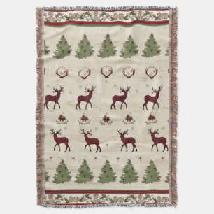 Cobertor Xadrez de Buffalo de Natal Deer Antlers Pine Trees