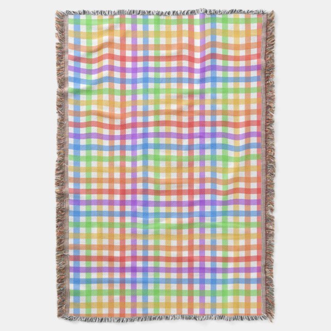Cobertor Xadrez de Gingham Arco-Íris Padrão Geométrico (Frente Vertical)