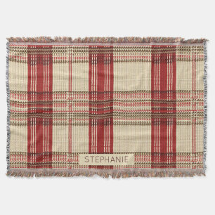 Cobertor Xadrez de Tricô Aconchegante Creme Vermelho Marrom