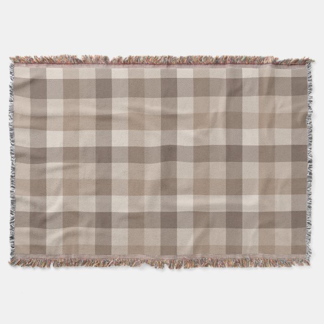 Cobertor Xadrez Gingham de Plaid em Tom de Terra Neutro  (Frente)