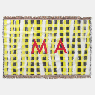 Cobertor Yellow Black checkboard add name monograma name le