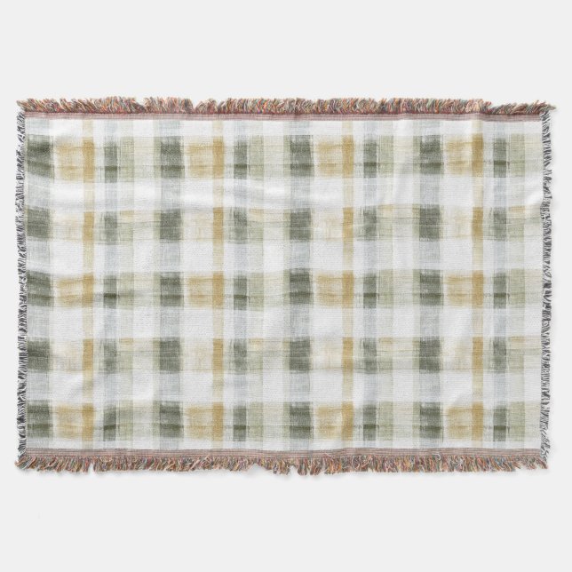 Cobertor Yellow Green White Plaid Stripes (Frente)