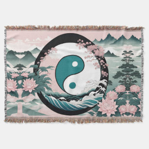Cobertor Yin Yang, Floral Mountain Pink Sage Teal