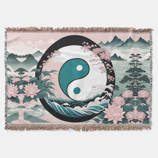 Cobertor Yin Yang, Floral Mountain Pink Sage Teal (Frente)